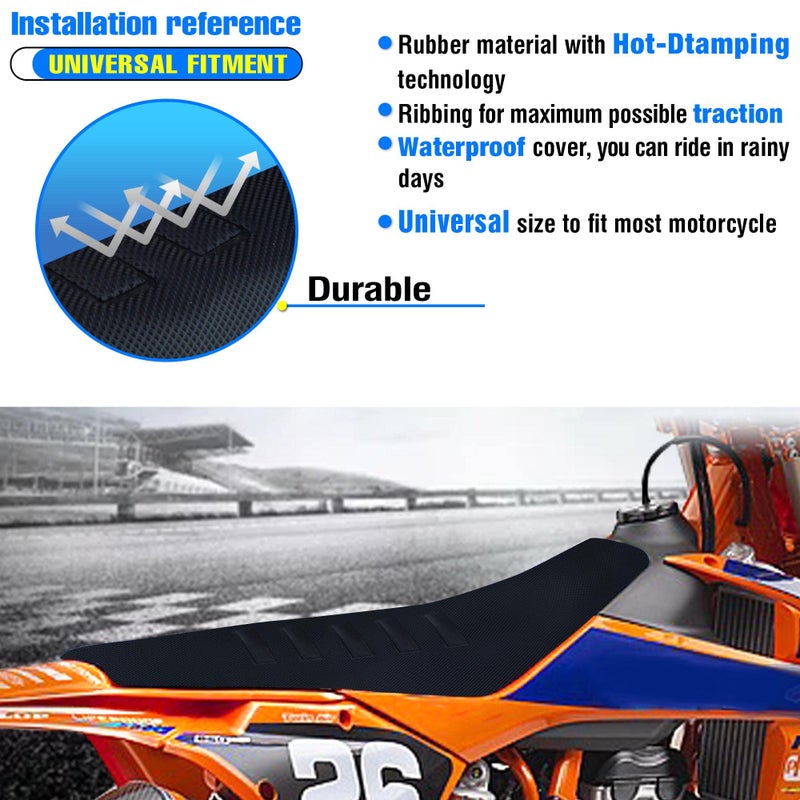 MCHMFG Universal Gripper Soft Seat Cover Diamond Texture for Motobike Dirt Motorcycle MX Cross Enduro Black - Image 5